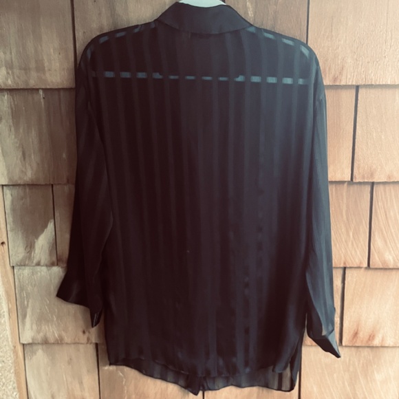 Linda Bis Montreal Rare Vintage 90s Black Night Robe Striped Silky Satin Collar - Picture 12 of 13